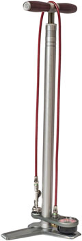 Silca Superpista Ultimate 'Hiro' Edition Floor Pump - 160psi, Stainless Steel, Red Hose with Hiro V2 Chuck, Silver EA Floor Pump
