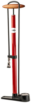 Silca Pista Floor Pump - Steel Body, Compact Ash Wood Handle, 220psi, Classic Press-On Chuck, Red EA Floor Pump
