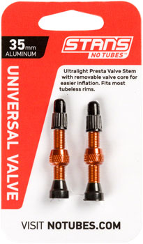 Stan's Alloy Valve Stems - 35mm, Pair, Orange PAA Tubeless Valves