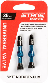 Stan's Alloy Valve Stems - 35mm, Pair, Blue PAA Tubeless Valves