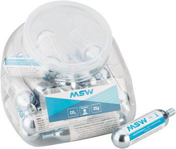 MSW CO2-25 CO2 Cartridge: 25g, POP Jar of 20, *Damaged Packaging BOX CO2 and Pressurized Cartridge