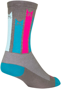 SockGuy Crew Felines Socks - 6", Gray/Pink/Teal, Large/X-Large Gray/Pink/Teal PAA Socks