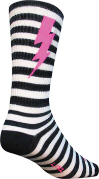 SockGuy Wool Lightning Socks - 8", Black/White, Large/X-Large Black/White PAA Socks