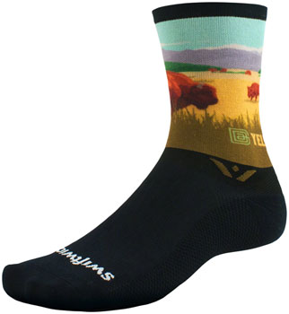 Swiftwick Vision Impression National Park Crew Socks - 6", YellowstAnkle Bison, XL Yellowstone Bison PAA Socks