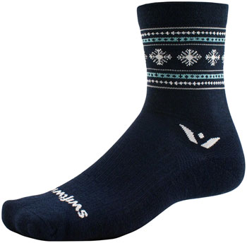 Swiftwick Vision Five Winter Collection Socks - 5", Winter Navy Snowflake, Small Winter Navy Snowflake PAA Socks