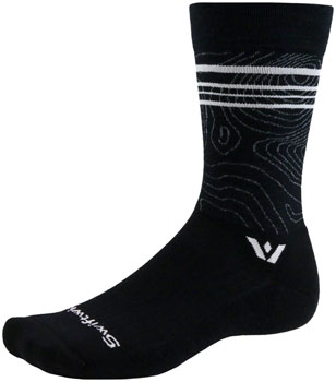 Swiftwick Pursuit Crew Socks - 6", Topographic Black, Large Topographic Black PAA Socks