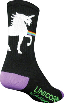 SockGuy Crew Unicorn Magic Socks - 6", Black, Small/Medium Black PAA Socks