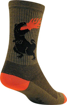 SockGuy Dinosaur Wool Socks - 6", Green, Small/Medium Green PAA Socks