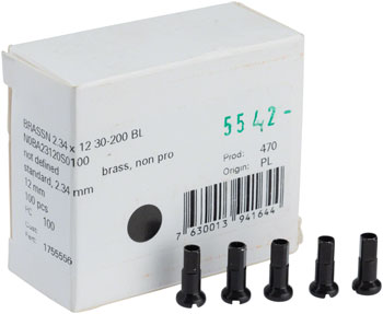 DT Swiss Standard Brass Nipples: 2.34 x 12mm, Black, Box of 100 Black BOX Spoke Nipple