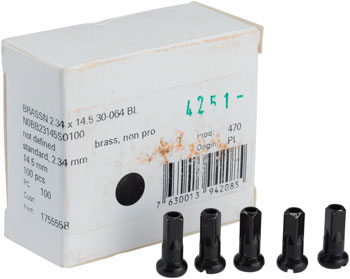 DT Swiss Standard Brass Nipples: 2.34 x 14.5mm, Black, Box of 100 Black BOX Spoke Nipple