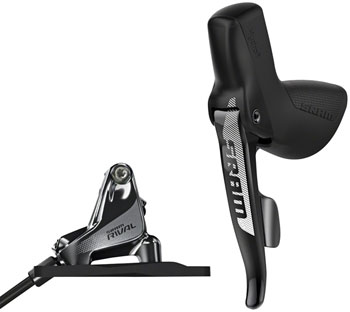 SRAM Rival 1 Disc Brake and Cable-Actuated Dropper Remote Lever - Left/Front, Flat Mount (20mm Offset), Black, A1 Black EA Disc Brake & Lever