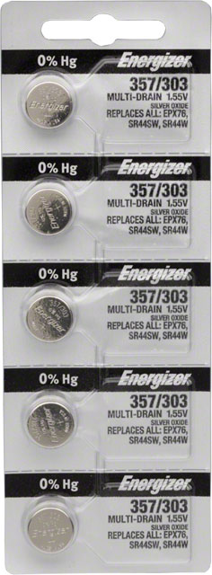 Energizer 357 / 303 Silver Oxide Multi-Drain Battery 1.55v: Card of 5