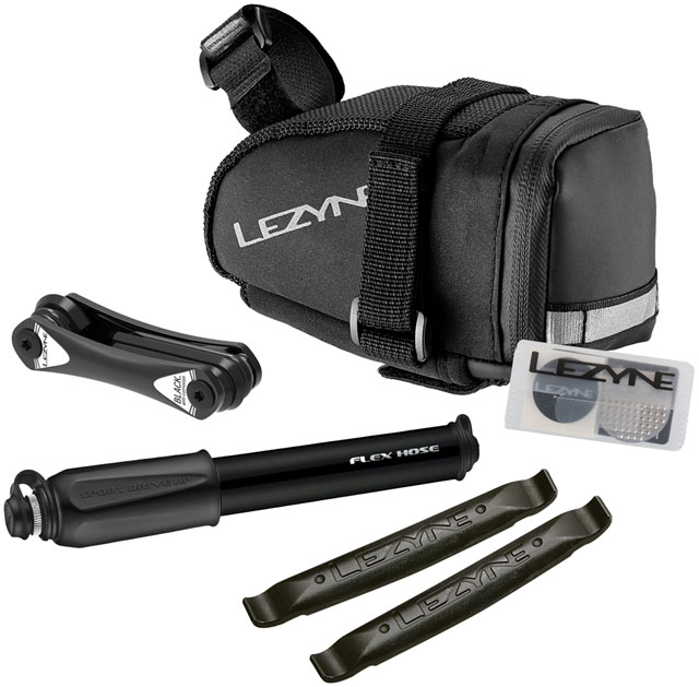 Lezyne M-Caddy Seat Bag Sport Kid with Sport Drive HP Hand Pump, Rap6 Tool, SmartKit, and Composite Matrix Tire Levers: Black