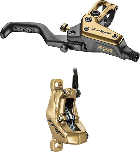 TRP EVO Pro HD-M9040 Disc Brake and Lever - Right/Front or Rear, 1900mm Hose, Post Mount, 4-Piston, Gold