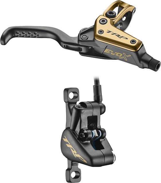 TRP EVO X HD-M9020 Disc Brake and Lever - Right/Front or Rear, 1900mm Hose, Post Mount, 2-Piston, Gold