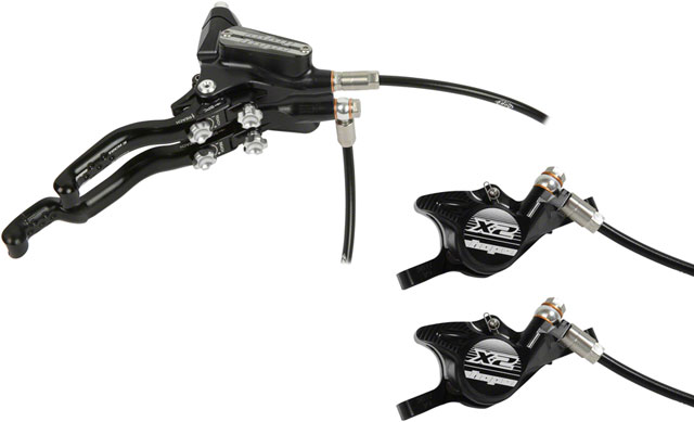 Hope Tech 3 X2 Duo Disc Brake and Lever - Left Hand, Front and Rear, Hydraulic, Post Mount, Black