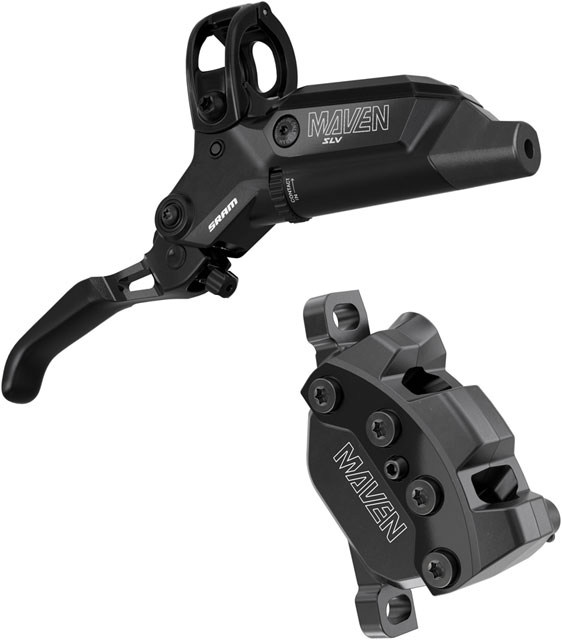 SRAM Maven Silver Disc Brake and Lever - Front or Rear, Post Mount, 4-Piston, Aluminum Lever, SS Hardware, Black, B1