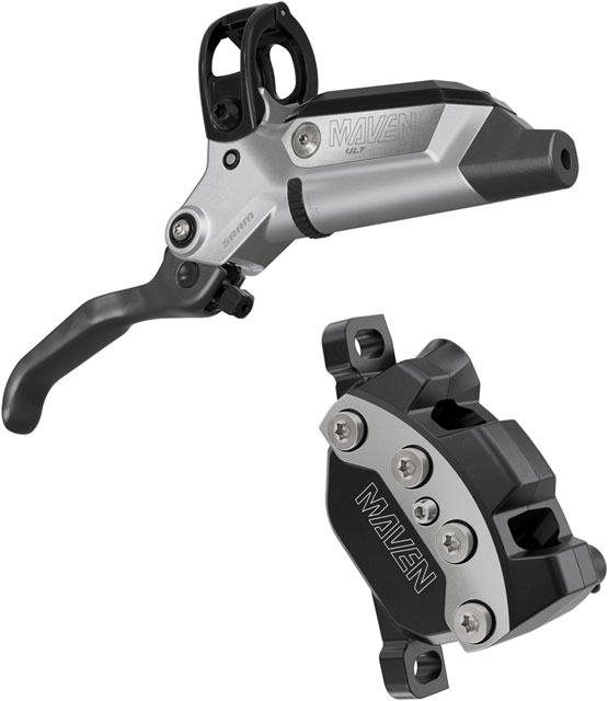 SRAM Maven Ultimate Disc Brake and Lever - Front, Post Mount, 950mm Hose, 4-Piston, Carbon Lever Blade, Ti Hardware, Silver/Black, B1