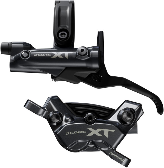 Shimano Deore XT BR-M8220 Disc Brake and BL-M8200 Lever - Left/Front, Post Mount, 4-Piston Caliper, SM-BH90-SBM Hose, Fin Metal Pads, Black