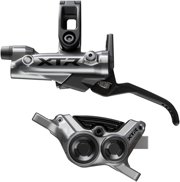 Shimano XTR M9220 Enduro Disc Brake and Lever - Left/Front, Post Mount, 4-Piston Caliper, SM-BH90-SBM Hose, Finned Metal Pads, Gray