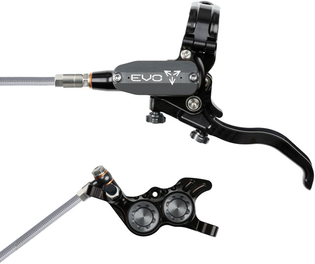 Hope EVO GR4 Disc Brake and Lever Set - Left Hand, Post Mount, 4-Piston, Braided Hydraulic Hose, Black/Smoke