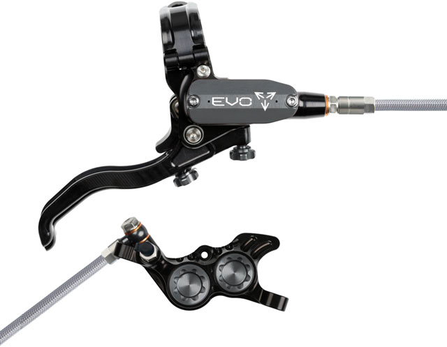 Hope EVO GR4 Disc Brake and Lever Set - Right Hand, Post Mount, 4-Piston, Braided Hydraulic Hose, Black/Smoke