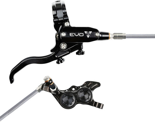 Hope EVO GR4 Disc Brake and Lever Set - Right Hand, Post Mount, 4-Piston, Braided Hydraulic Hose, Black