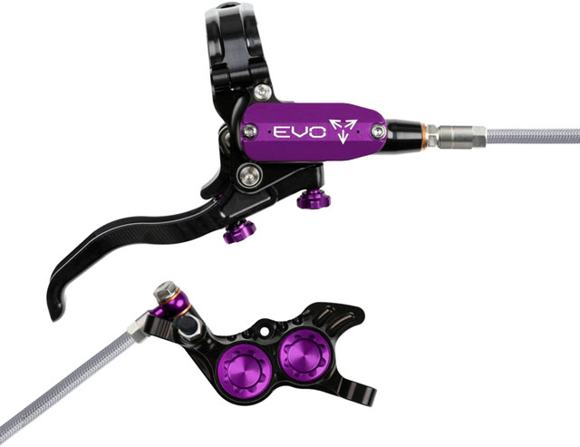 Hope EVO GR4 Disc Brake and Lever Set - Right Hand, Post Mount, 4-Piston, Braided Hydraulic Hose, Black/Purple