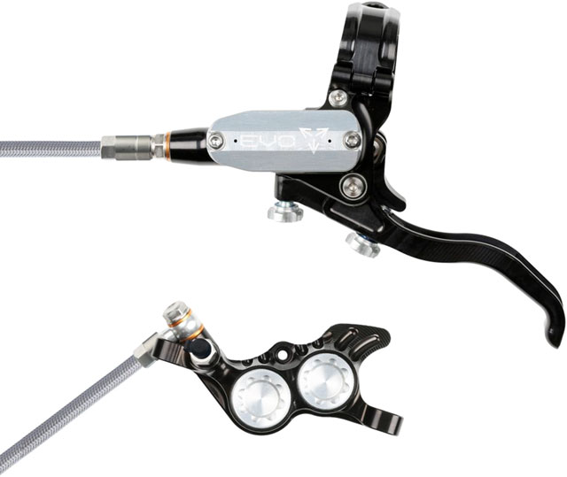Hope EVO GR4 Disc Brake and Lever Set - Left Hand, Post Mount, 4-Piston, Braided Hydraulic Hose, Black/Silver