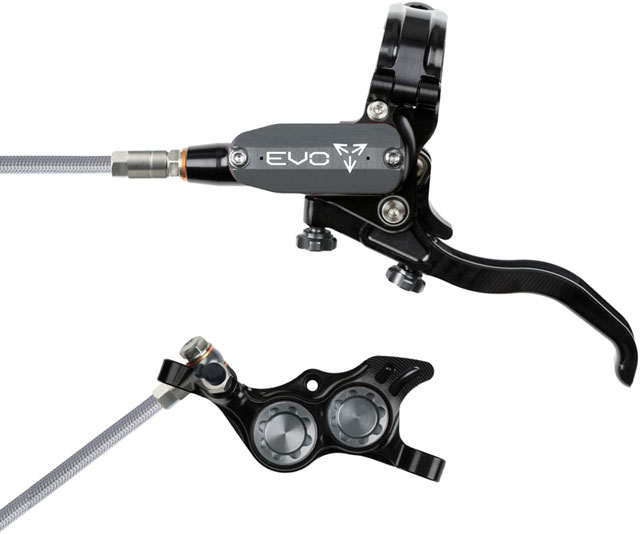 Hope EVO TR4 Disc Brake and Lever Set - Left Hand, Post Mount, 4-Piston, Braided Hydraulic Hose, Black/Smoke