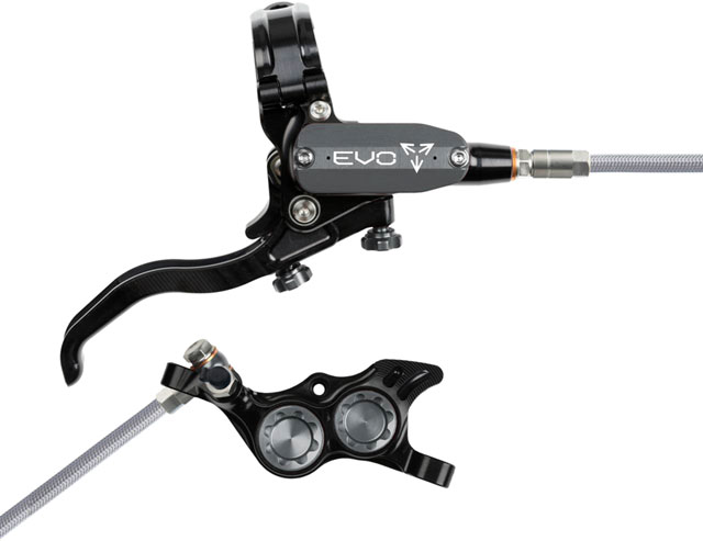 Hope EVO TR4 Disc Brake and Lever Set - Right Hand, Post Mount, 4-Piston, Braided Hydraulic Hose, Black/Smoke