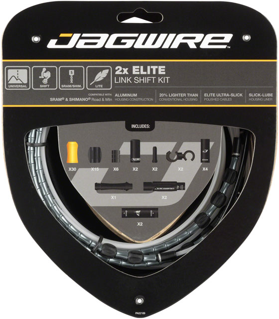 Jagwire 2x Elite Link Shift Cable Kit SRAM/Shimano with Polished Ultra-Slick Cables, Ltd. Gray
