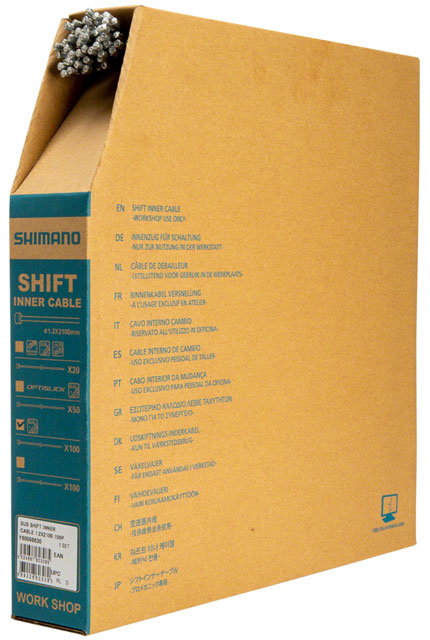 Shimano Stainless Derailleur Cable 1.2 x 2100mm, Filebox of 100