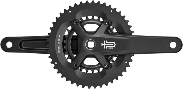 microSHIFT Sword Black 2x Crankset - 165mm, 9-Speed, 46/29t, 110/80 Asym BCD, JIS Square Taper Spindle Interface, Black