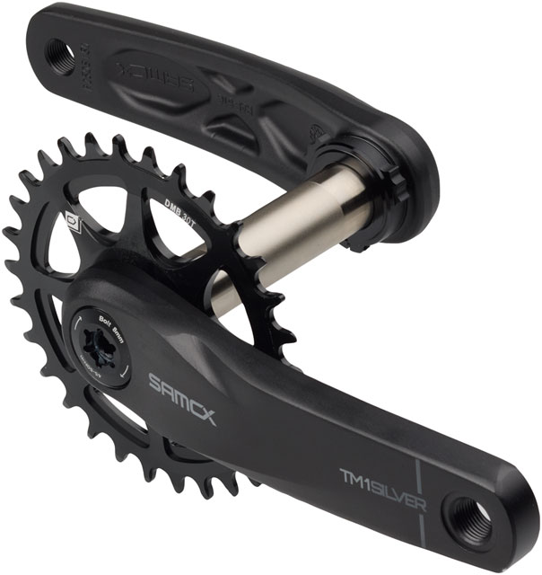 Samox Silver TM-1 Crankset - 165mm, 3-Bolt Direct Mount 30t Chainring, 24mm Chromoly Spindle, Black