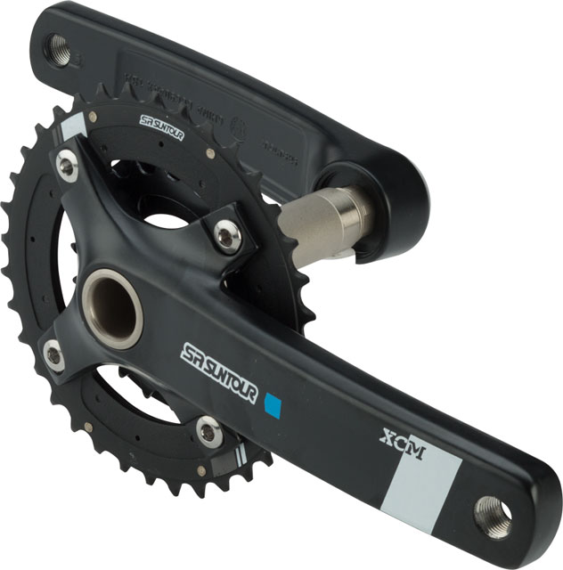 SR Suntour XCM-AX Crankset - 175mm, 10-Speed, 36/22t, 104/64 BCD, Hollowtech II Spindle Interface, Black