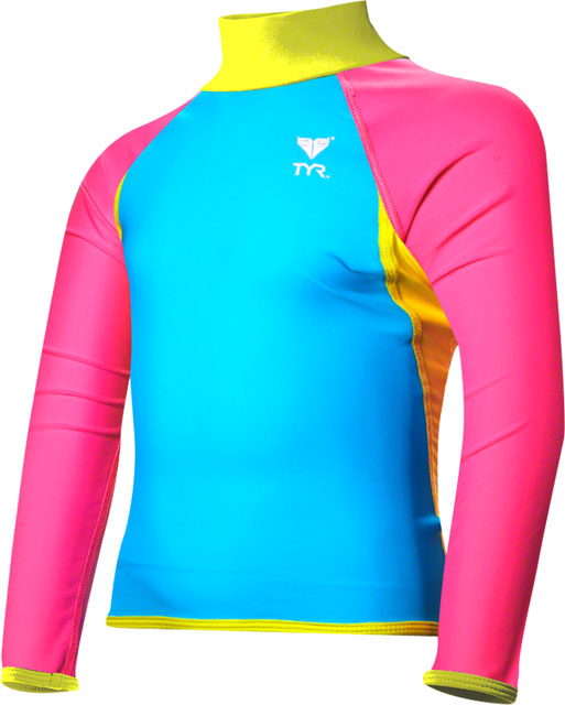 TYR Solid Girl's Rashguard: Blue/Pink/Yellow LG