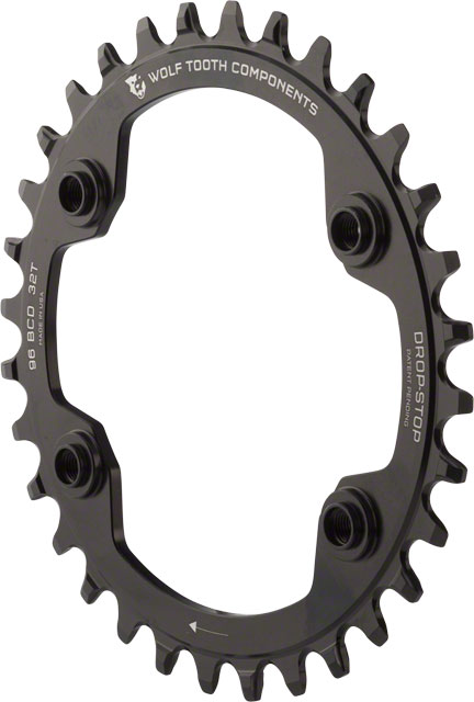 Wolf Tooth 96 BCD Chainring - 32t, 96 Asymmetric BCD, 4-Bolt, Drop-Stop A, For Shimano XTR M9000 and M9020 Cranks, Black
