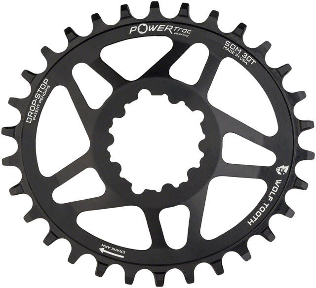 Wolf Tooth Elliptical Direct Mount Chainring - 30t, SRAM 3-Bolt Direct Mount, Drop-Stop A, For SRAM Cranksets, 6mm Offset, Black