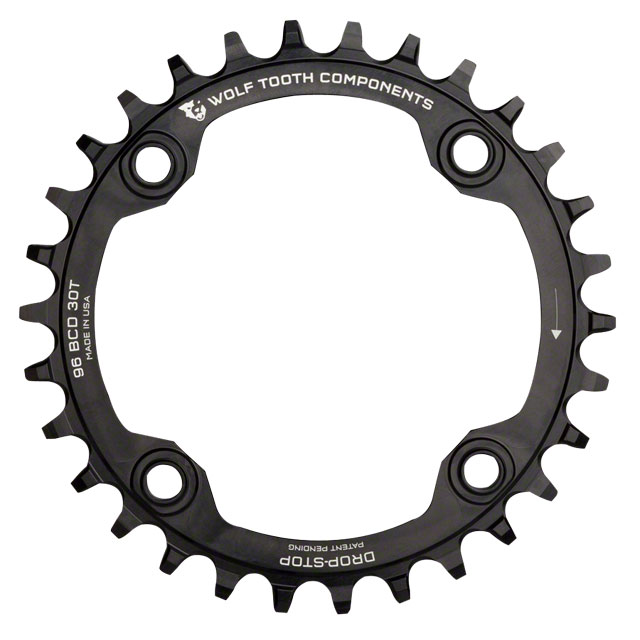 Wolf Tooth 96 Symmetrical BCD Chainring - 32t, 96 BCD, 4-Bolt, Drop-Stop A, For Shimano Cranks, Black