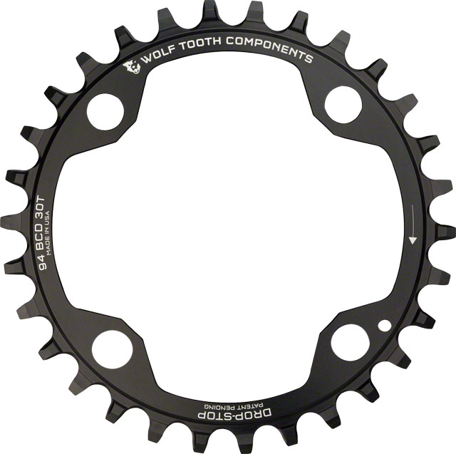Wolf Tooth 94 BCD Chainring - 30t, 94 BCD, 4-Bolt, Drop-Stop A, For SRAM Cranks, Black