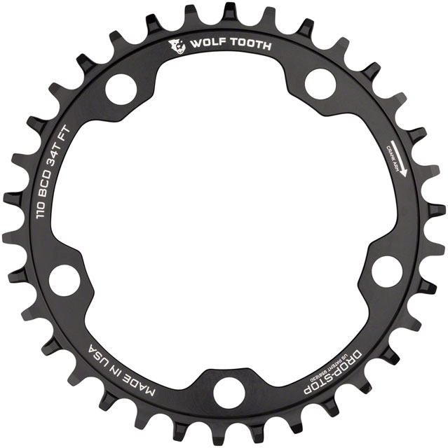Wolf Tooth 110 BCD Cyclocross and Road Chainring - 34t, 110 BCD, 5-Bolt, Drop-Stop B, 10/11/12-Speed Eagle and Flattop Compatible, Black
