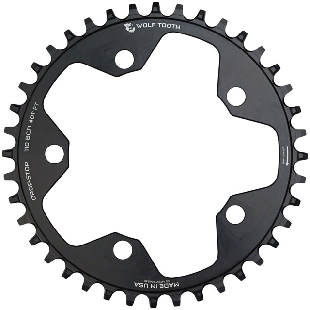 Wolf Tooth 110 BCD Cyclocross and Road Chainring - 38t, 110 BCD, 5-Bolt, Drop-Stop B, 10/11/12-Speed Eagle and Flattop Compatible, Black