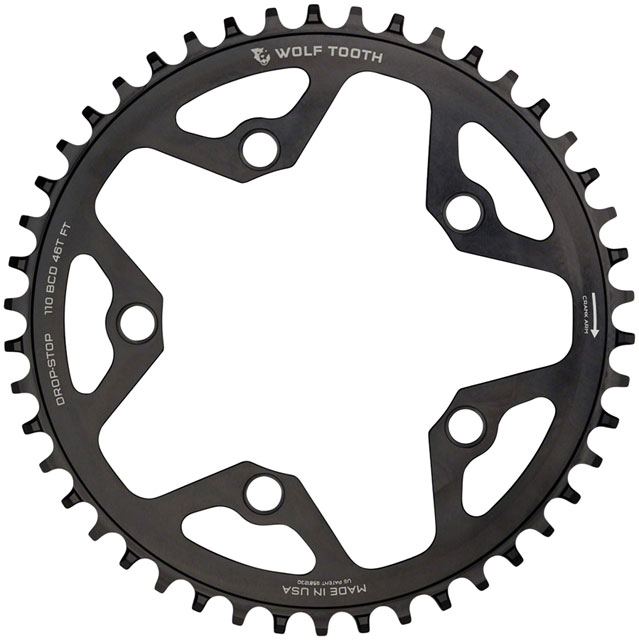 Wolf Tooth 110 BCD Cyclocross and Road Chainring - 44t, 110 BCD, 5-Bolt, Drop-Stop B, 10/11/12-Speed Eagle and Flattop Compatible, Black