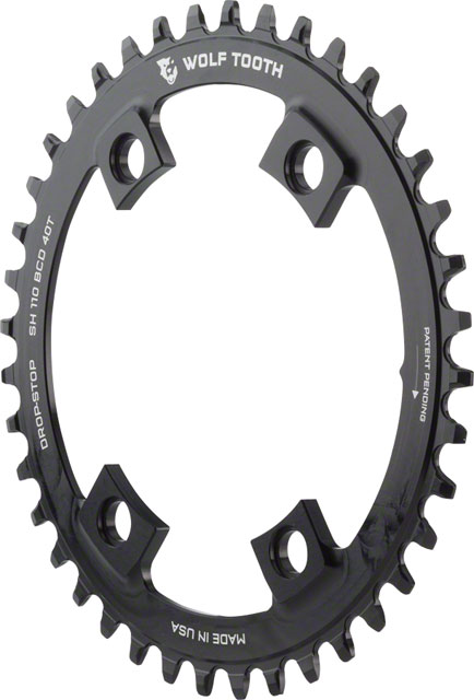Wolf Tooth Shimano 110 Asymmetric BCD Chainring - 42t, 110 Asymmetric BCD, 4-Bolt, Drop-Stop A, For Shimano Cranks, Black