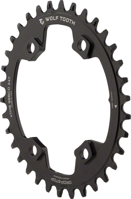 Wolf Tooth Elliptical 96 BCD Chainring - 34t, 96 Asymmetric BCD, 4-Bolt, Drop-Stop A, For Shimano XT M8000 and SLX M7000 Cranks, Black