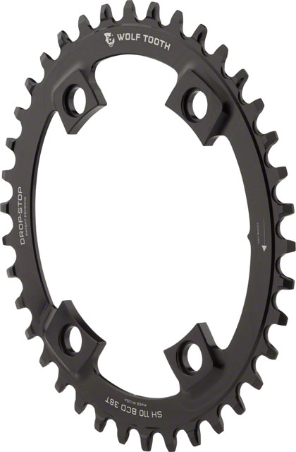 Wolf Tooth Elliptical Shimano 110 Asymmetric BCD Chainring - 40t, 110 Asymmetric BCD, 4-Bolt, Drop-Stop B, For Shimano Cranks, Black