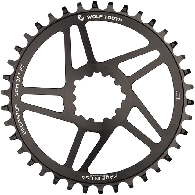 Wolf Tooth Direct Mount Chainring - 38t, SRAM Direct Mount, For SRAM 3-Bolt, 6mm Offset, Drop-Stop B, Flattop Compatible, Black