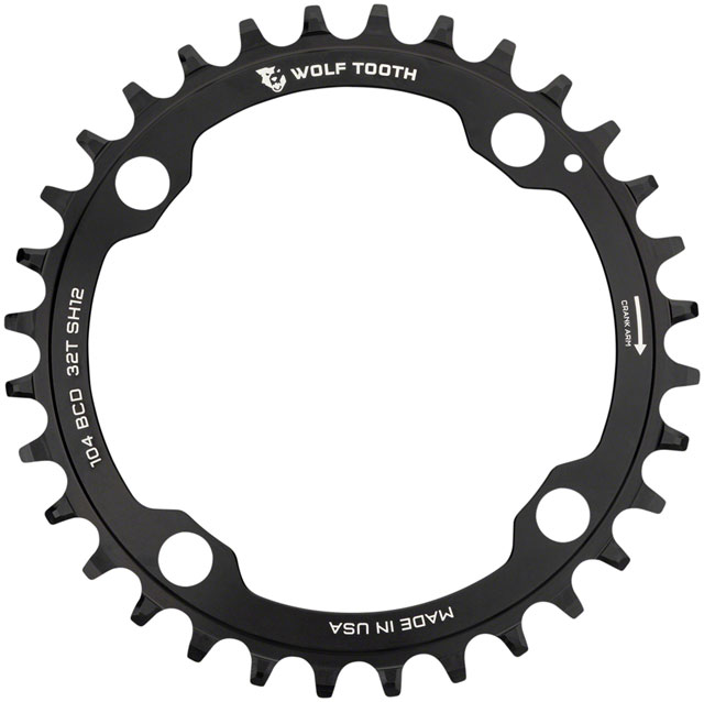 Wolf Tooth 104 BCD Chainring - 34t, 104 BCD, 4-Bolt, Drop-Stop ST, Requires Shimano 12-Speed HG+ Chain, Black
