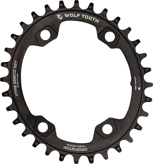 Wolf Tooth Elliptical 96 BCD Chainring - 32t, 96 Asymmetric BCD, 4-Bolt, Drop-Stop A, For Shimano XTR M9000 and M9020 Cranks, Black